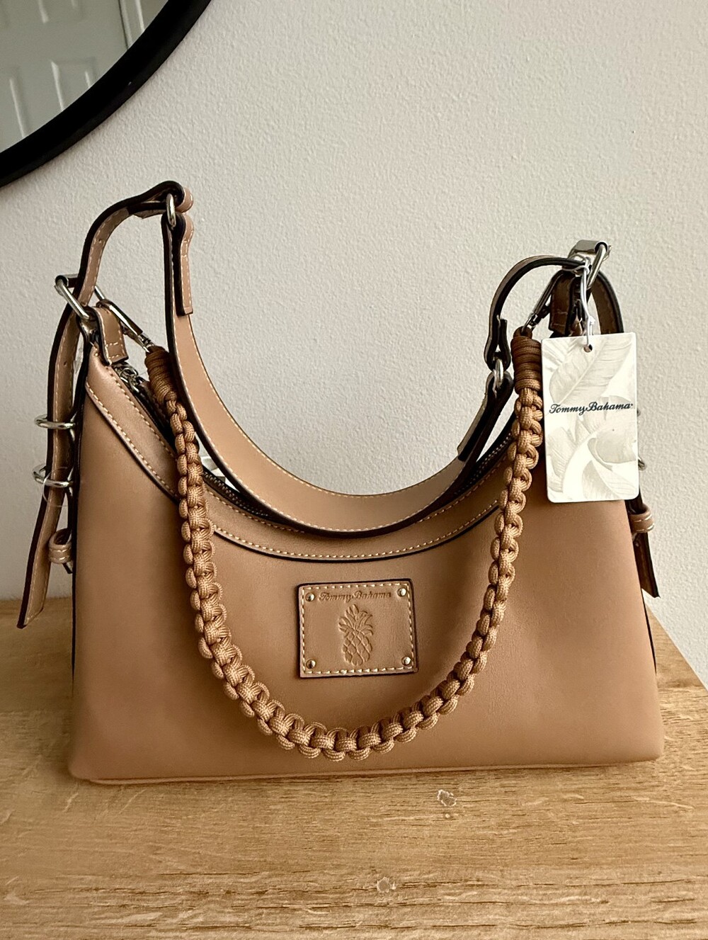 Tommy Bahama Braided Handle Shoulder Bag NWT Tan Tropical Handbag